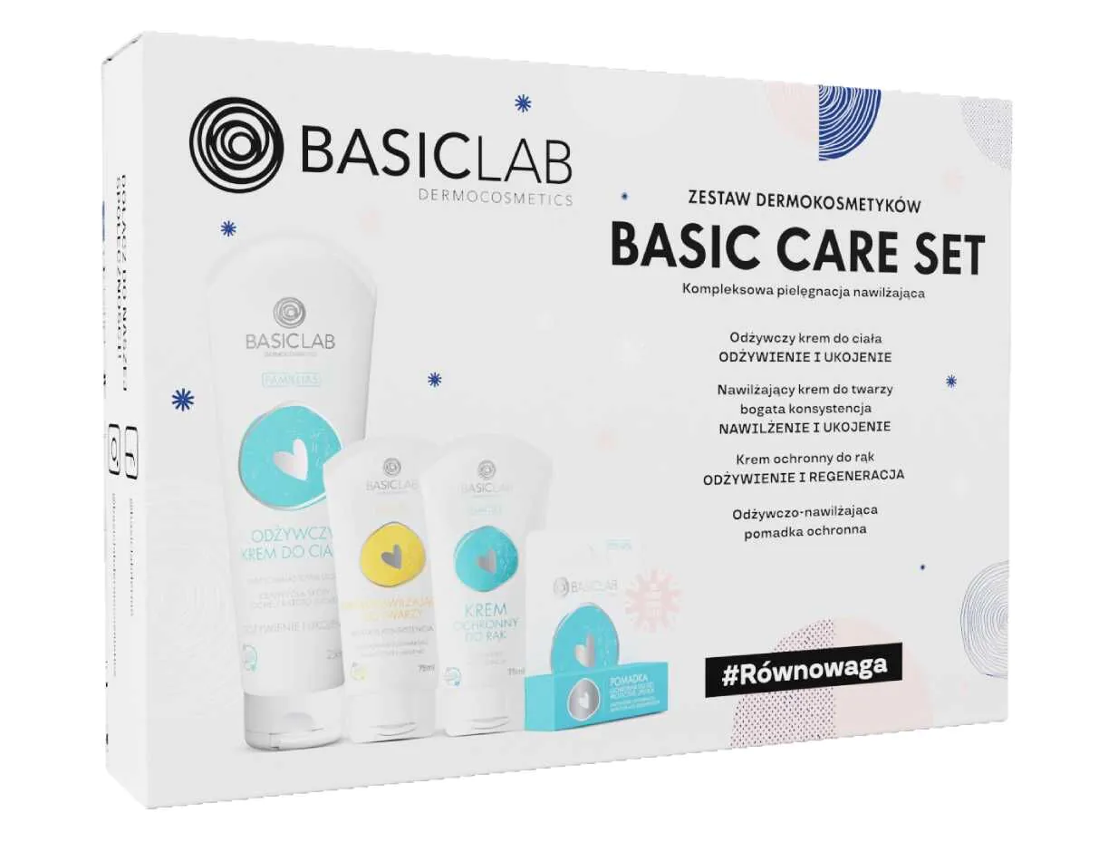 Basiclab Zestaw (Krem do ciała+ Krem bogaty+ Krem do rąk+ Pomadka 4g)