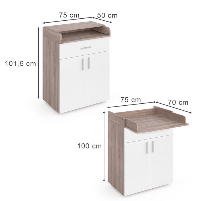 Commode à langer Lena 75x100cm Blanc/Sonoma Sonoma Vicco 37865