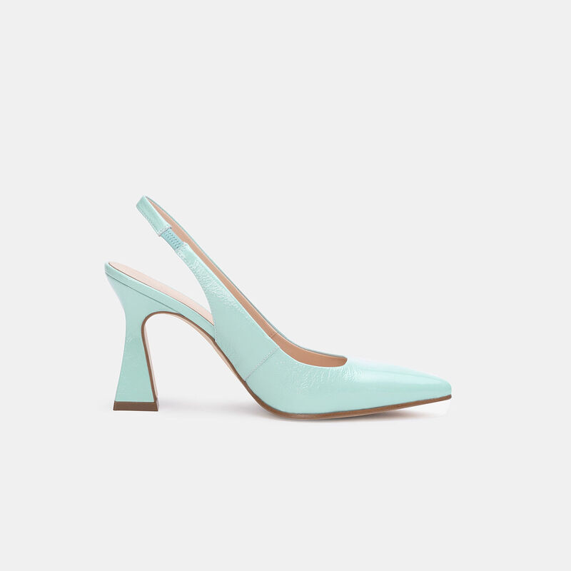 Damskie skórzane półbuty typu slingback z obcasem 10 cm
