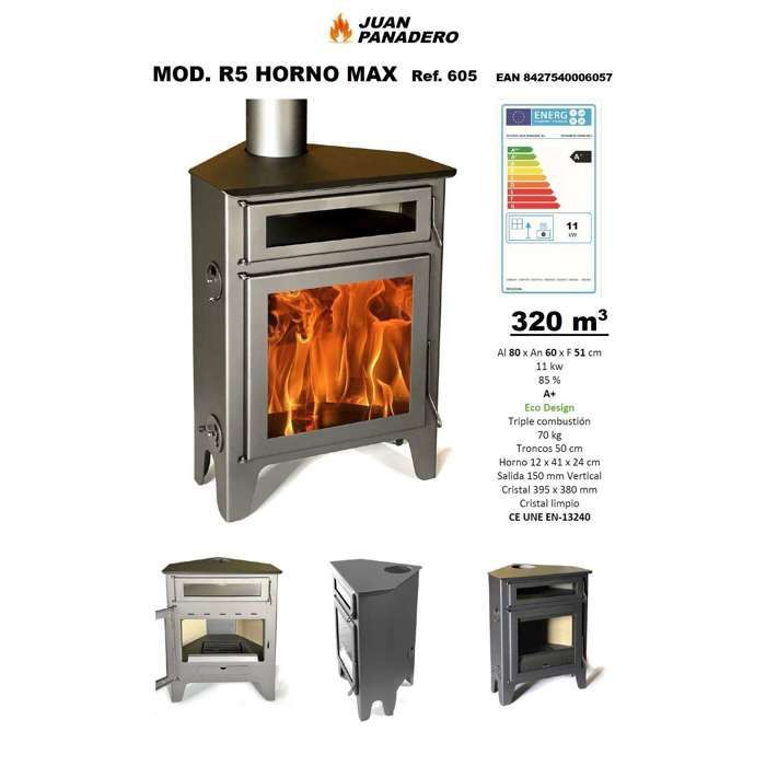 Estufa de leña - PANADERO - R5 Oven Max - 11 kW - Acero gris antracita - Diseño triangular