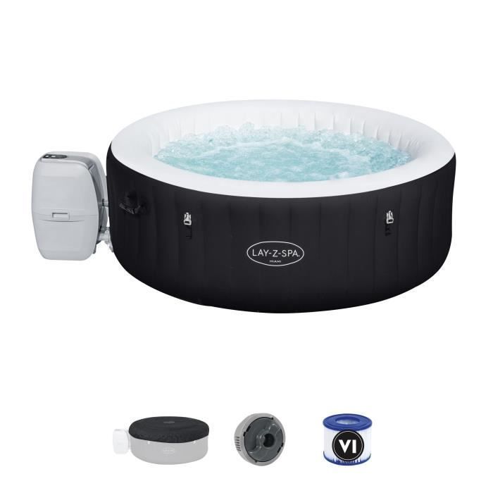 Spa gonflable BESTWAY - Lay-Z-Spa Miami - 120 airjets - 180 x 66 cm - 2 à 4 places - Rond (couverture, cartouche, diffuseur)