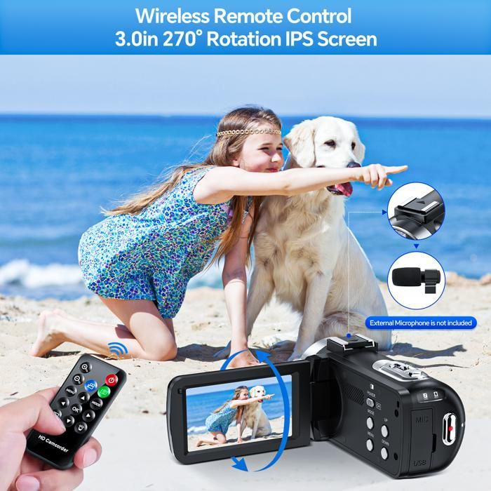 Filmadora 4K de 42MP, Câmera para Vlogs, Zoom Digital de 18x, Tela Giratória de 3