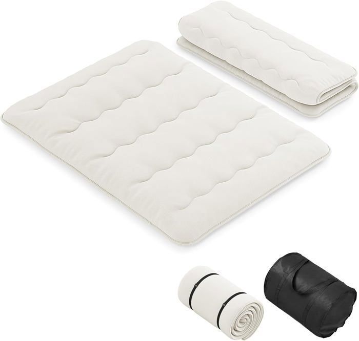 GOPLUS Matelas Futon Japonais 2 Personnes 140x200CM-Lit de Couchage Enroulable de Sol et Portable avec Sac de Transport Beige