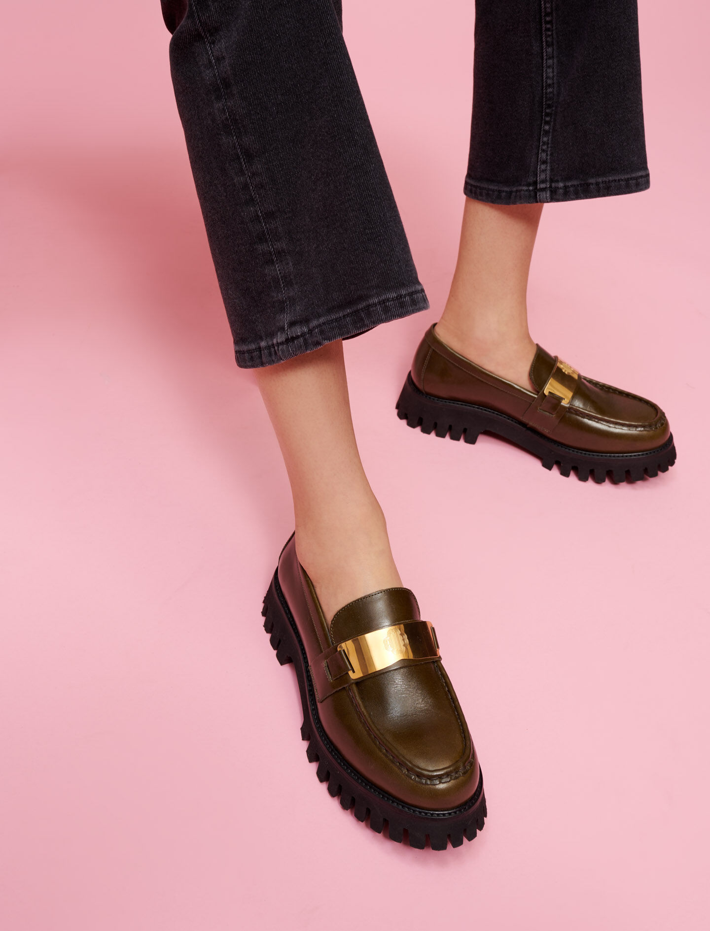 Nahkaiset loaferit platform-khaki