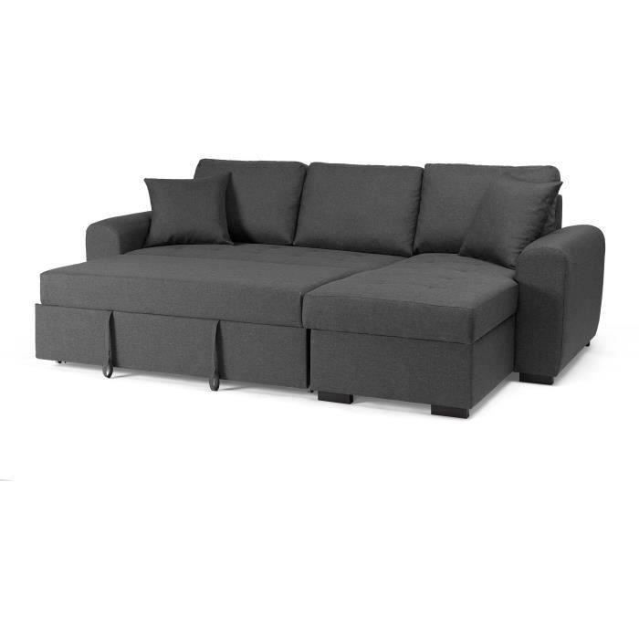 Sofá cama esquinero reversible de 4 plazas - Tela gris - Ancho 244 x Profundidad 151 x Alto 90 cm - HAMILTON - Fabricado en Ucrania