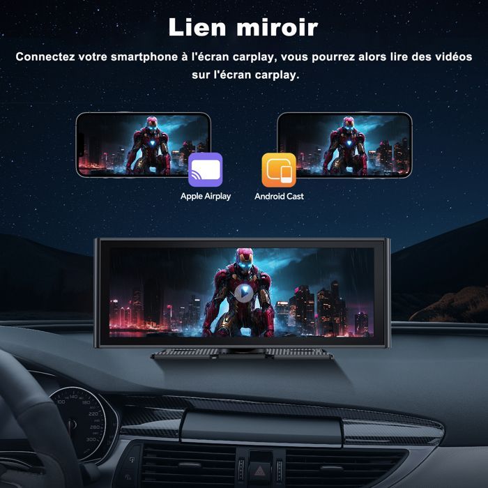 Rádio automotivo CAMPARK de 10,26 polegadas com CarPlay, câmera frontal 4K+1080P, câmera traseira, tela sensível ao toque, CarPlay sem fio e Android Auto.