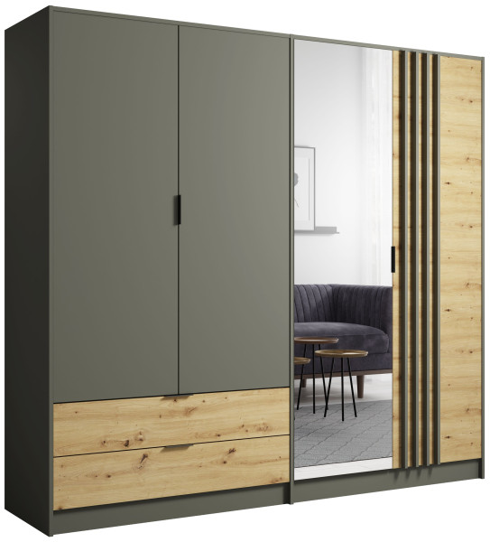 Szafa z lustrem 220 cm czterodrzwiowa RUSTICA szary grafit