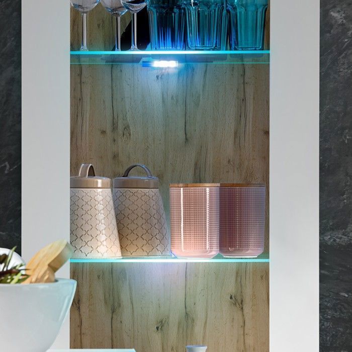 Mobile porta TV Tivoli Medio Komodee - LED blu - Bianco opaco e legno naturale - 195x159x35 cm