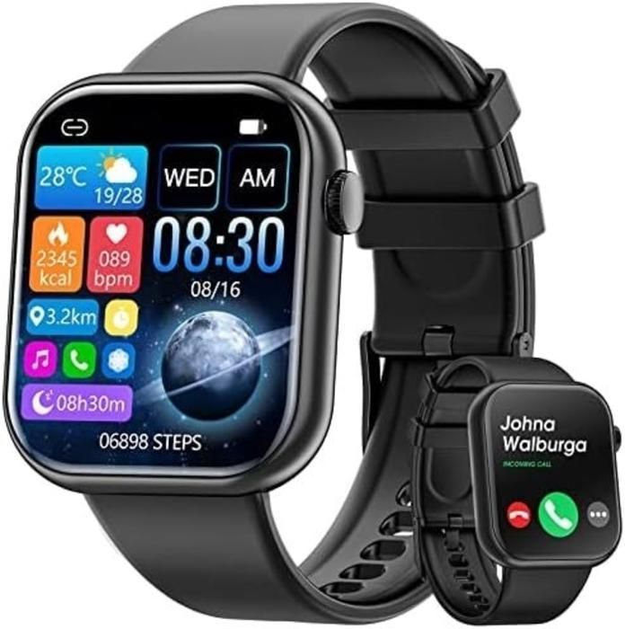 Smartwatch masculino com Bluetooth 5.1 para chamadas, 100 modos esportivos, SpO2, frequência cardíaca, monitoramento do sono e assistente de voz.