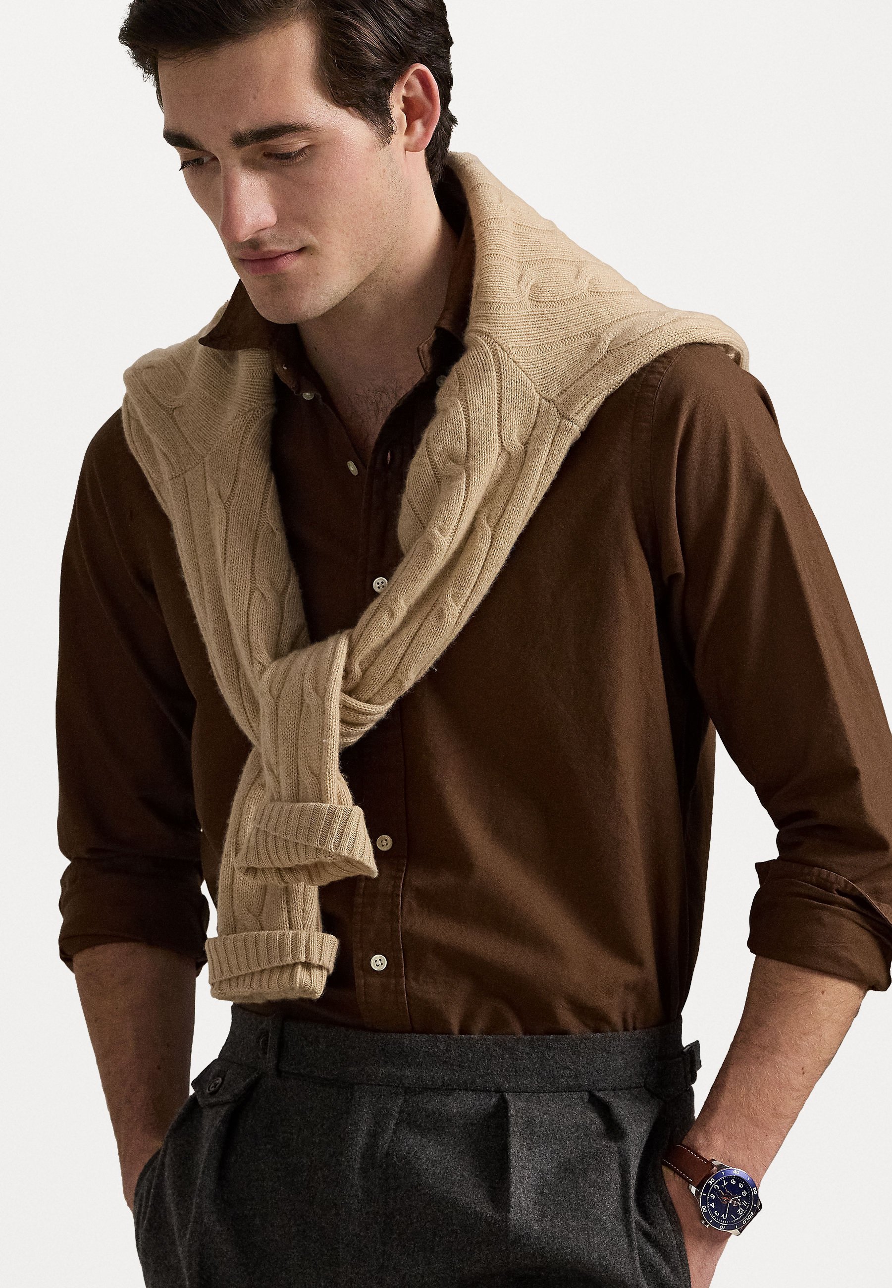 Polo Ralph Lauren OXFORD KOŠULJA CUSTOM FIT GARMENT DYED - Košulja - čokoladni mousse