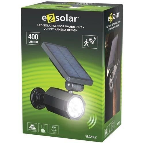 EZSOLAR Solar Wall Spotlight - Surveillance Camera Design - IP44 - 400 lumens - Neutral White - Black