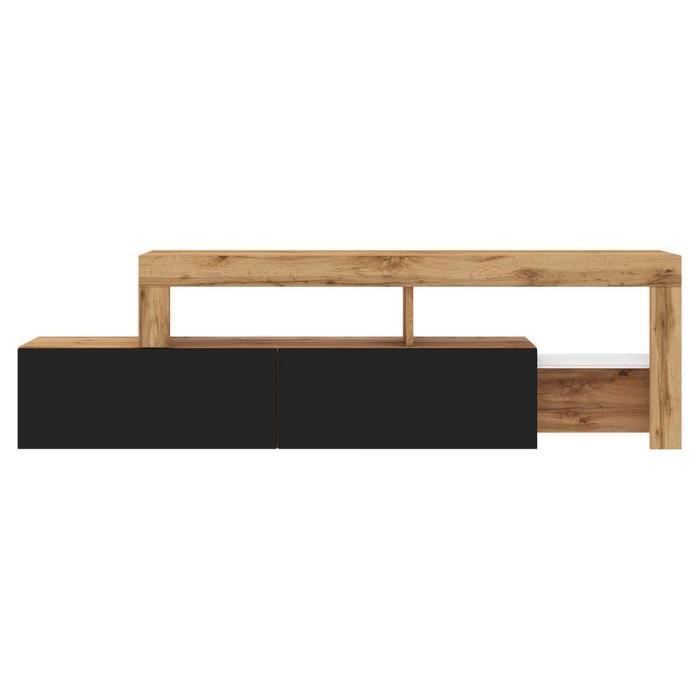 Mueble para TV - SELSEY - Asten - Roble Wotan - Negro - LED integrado