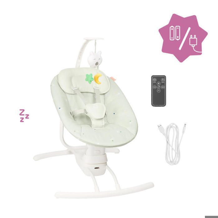 Badabulle Buddy Cream Side-Swept Electric Baby Swing - 3 Swing Speeds, 8 Lullabies, Toy Bar, Lifetime Warranty
