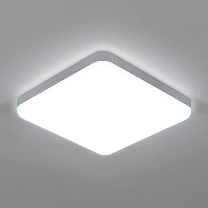 DORLINK Plafonnier LED Carré Moderne - 25cm Blanc - IP65 - 32W Lumière Froide 6500K Salle de Bain, Cuisine, Salon, Chambre