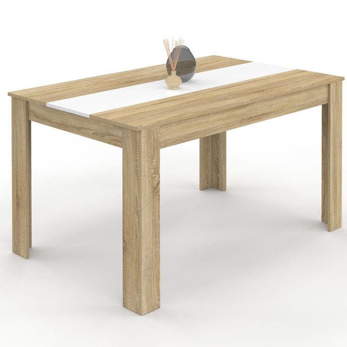 Vaste rechthoekige eettafel - IDMARKET - GEORGIA - Hout en wit - 6 personen - 140 cm
