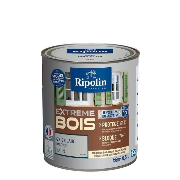 RIPOLIN Peinture Bois Satin Haute Protection 10 ans qui Protège et Magnifie vos Bois - Gris clair