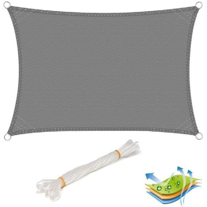 Voile d'ombrage en HDPE - WOLTU - Rectangulaire - Gris - 180 g/m² - Protection anti-UV