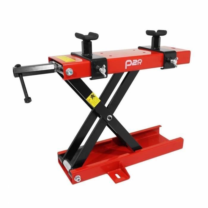 Elevador mecánico para motocicletas - P2R - Soportes de acero rojo - Altura ajustable 90-405 mm - Dimensiones 15x45 cm