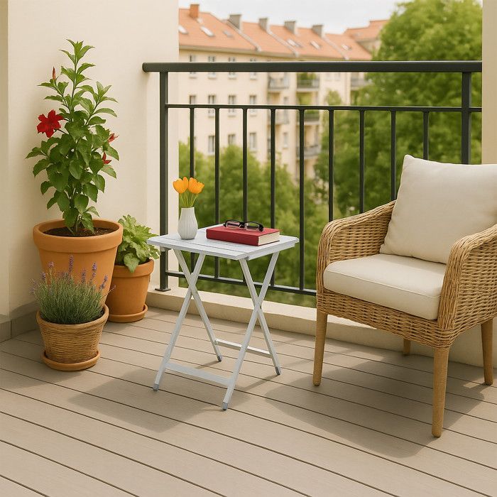 Tavolo pieghevole Relaxdays, resistente alle intemperie, HxLxP: 61 x 49,5 x 47,5 cm, per il giardino, alluminio, argento