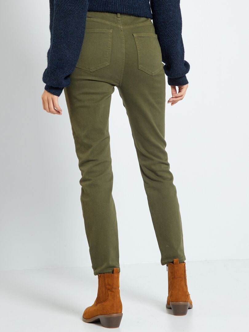 Nauwsluitende twill broek met hoge taille - Khaki