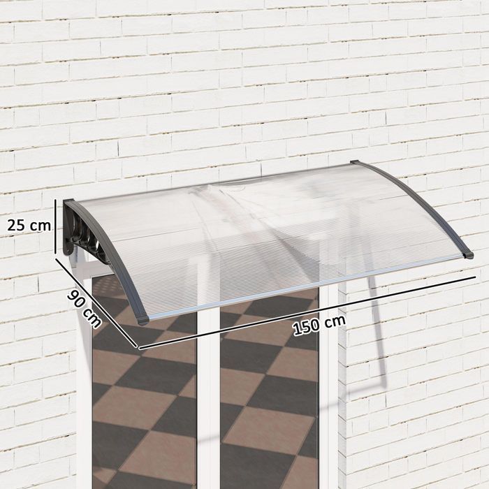 Front door canopy - Outsunny - polycarbonate awning roof - rain, snow, and UV protection - 0.9 x 1.5 m - transparent