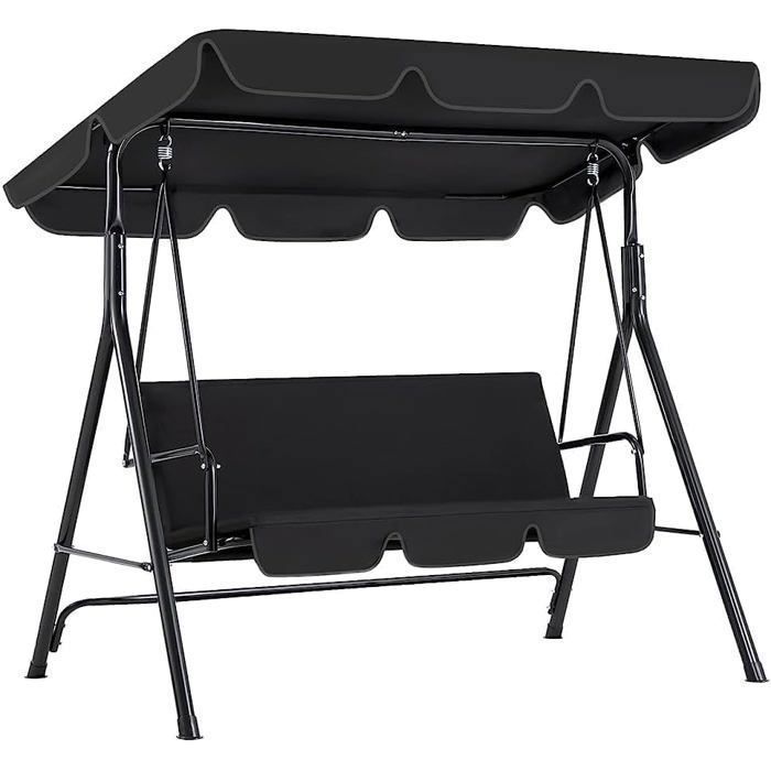 Columpio de jardín YODOLLA de 3 plazas - Toldo impermeable ajustable, cojín extraíble, para jardín y patio, 172x112x150 cm, negro
