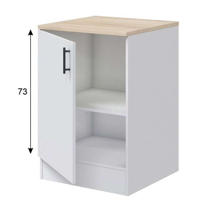 Mobile base da cucina con piano di lavoro, 1 anta, finitura bianco lucido/rovere canadese