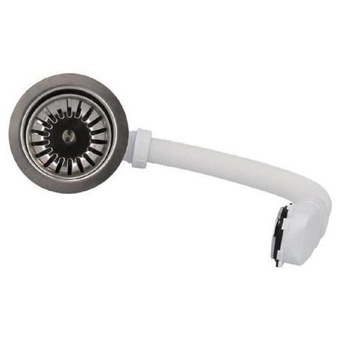 Single bowl sink waste with 90mm hole, automatic cable-operated waste with overflow, stainless steel