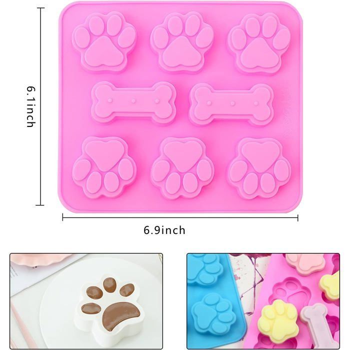 Lot de 2 moules en silicone pour chiot, chat, chien, empreintes de pattes, chocolat, friandises pour chien, glaces au congélateur