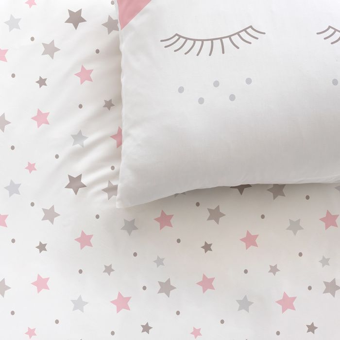 Kinderbettwäsche-Set aus 100 % Baumwolle – MATT & ROSE – SWEET DREAMS PINK – Weiß/Rosa – 140 x 200 + 63 x 63 cm
