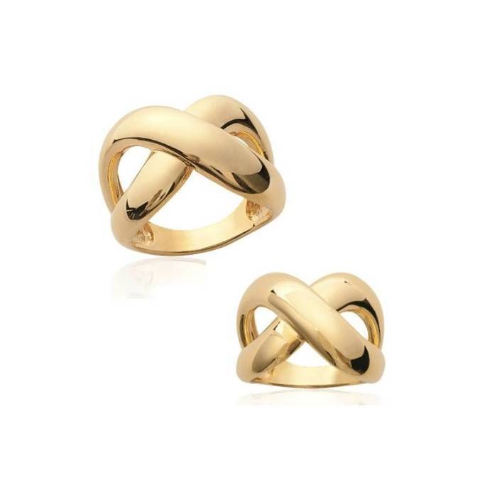 Anillo - BIJOUXIA - Efecto nudo de cinta cruzada - Bañado en oro de 18 quilates - Ancho 17 mm - Tallas 50 a 58