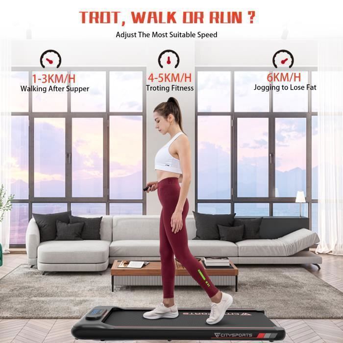 CITYSPORTS WP8 Tapis de Course Electrique, Tapis de marche/440W / Vitesse 1.0- 6.0km/h /APP/Ecran LED/Dimensions 1249*526*116 mm