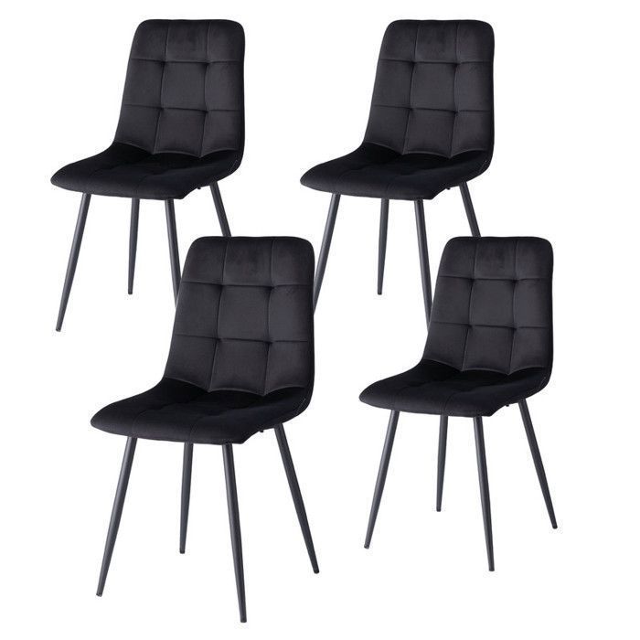 Set of 4 chairs - Velvet chairs - Contemporary dining chair - 44 W x 41 D x 50 H cm - black