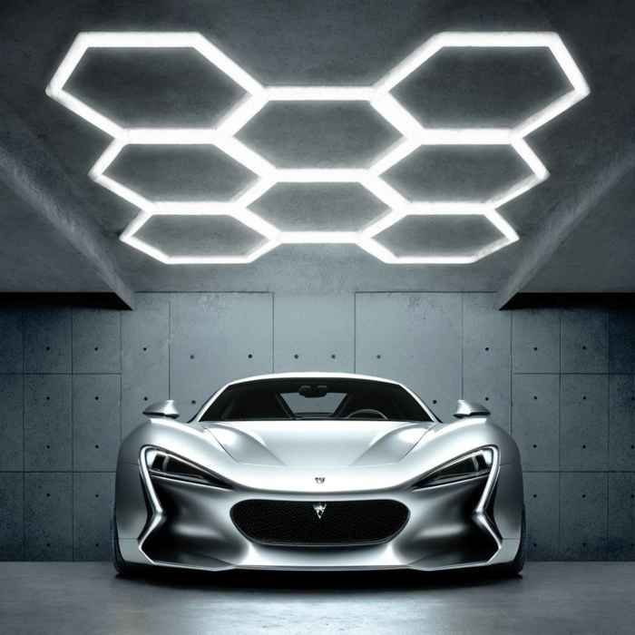 Barberpub Hexagon LED Garage Light, 30240LM 6500K Eclairage d'atelier LED hexagonal, avec 8 grilles,(LP008/pas de variateur)