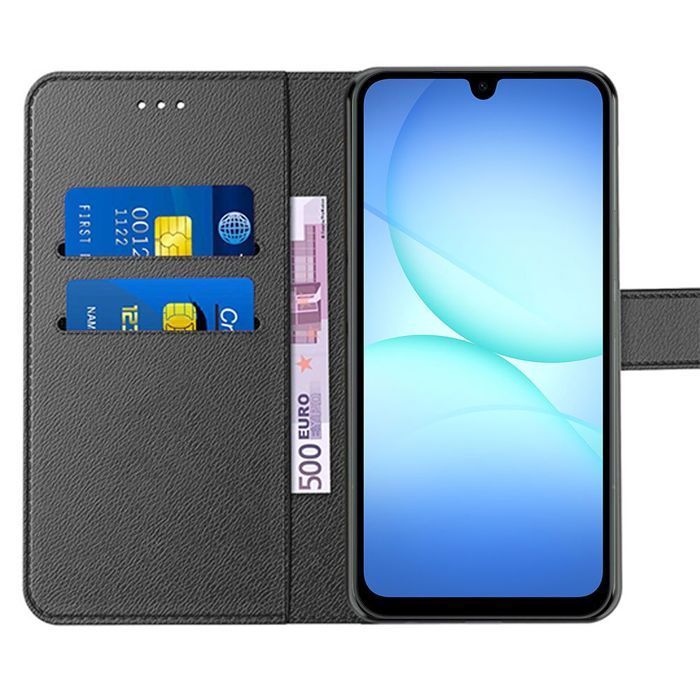 Custodia protettiva - BOOLING - per Samsung Galaxy A17 5G/4G - Cover a libro in similpelle nera - 2 pellicole protettive in vetro temperato