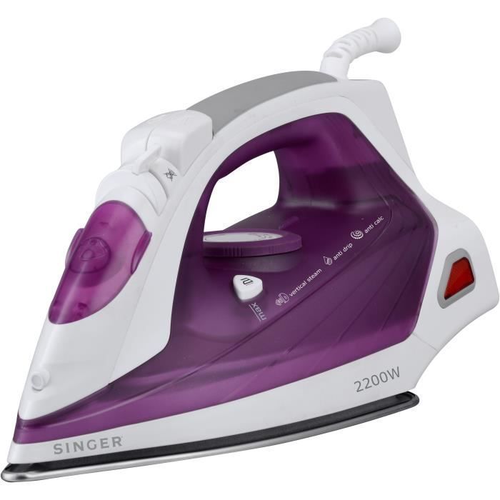 SINGER STI-1720 - Ferro da stiro - Anticalcare - Getto di vapore orizzontale o verticale - 2200 W - Piastra in acciaio inox
