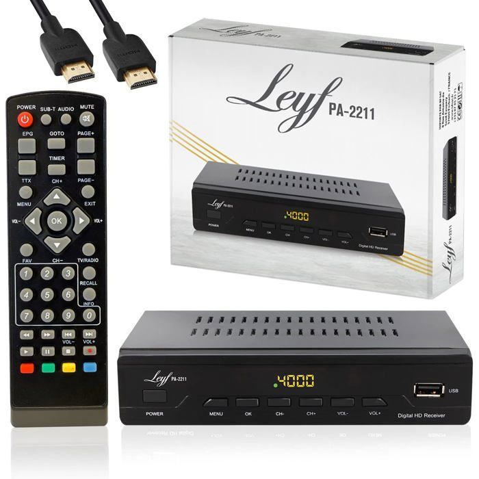 LEYF PA-2211 Digital Terrestrial Television (DTT) Decoder, Full HD 1080p, Free-to-Air Channels, DVB-T2, DTT Tuner