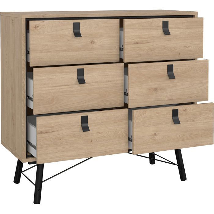 Commode RY - 6 Tiroirs - Décor Chêne - L101,8 x P40,1 x H94,8 cm