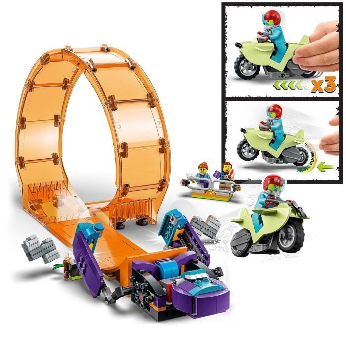 LEGO 60338 City Stuntz Le Looping du Chimpanzé Cogneur, Figurines de Cascadeur Stuntz, Jouet Moto de Cascade, Enfants Dès 7 Ans