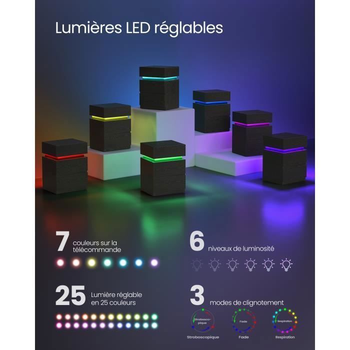Comodino - VASAGLE - Striscia LED multicolore regolabile - 3 cassetti - Stile moderno