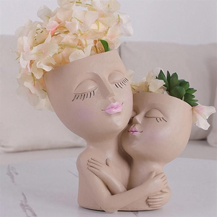 Maceta de resina con rostro, jarrón con forma de cabeza de mujer, maceta para suculentas 