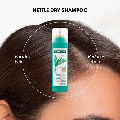 Klorane Nettle & Vitamin E Oil Control szárazsampon, bio csalánnal, zsíros barna hajra, 150ml