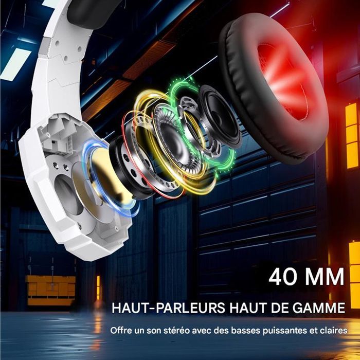 Casque Gaming PS5 avec Micro Anti Bruit et LED Lampe-Audio Stéréo Basse-pour PS5,PS4,Xbox,Nintendo,PC
