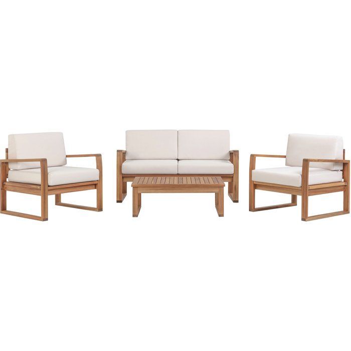 Set di mobili da giardino in legno di acacia certificato FSC - PALAWAN - Tavolo 80x55x29 cm - Beige - 4 persone