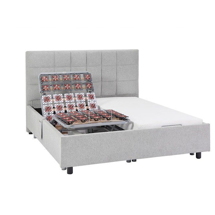 Base de cama eléctrica decorativa ajustable con 2 x 48 listones - 2 x 70 x 190 cm - Tela - Gris - PITUS by YSMÉE