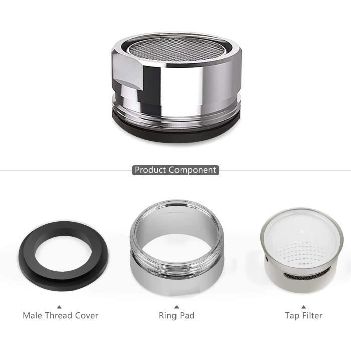 Mousseur Robinet,3pcs Aerateur Robinet Filtre Robinet avec Joint D'étanchéité Pour Cuisine,Salle de Bain(Diamètre extérieur 24MM)