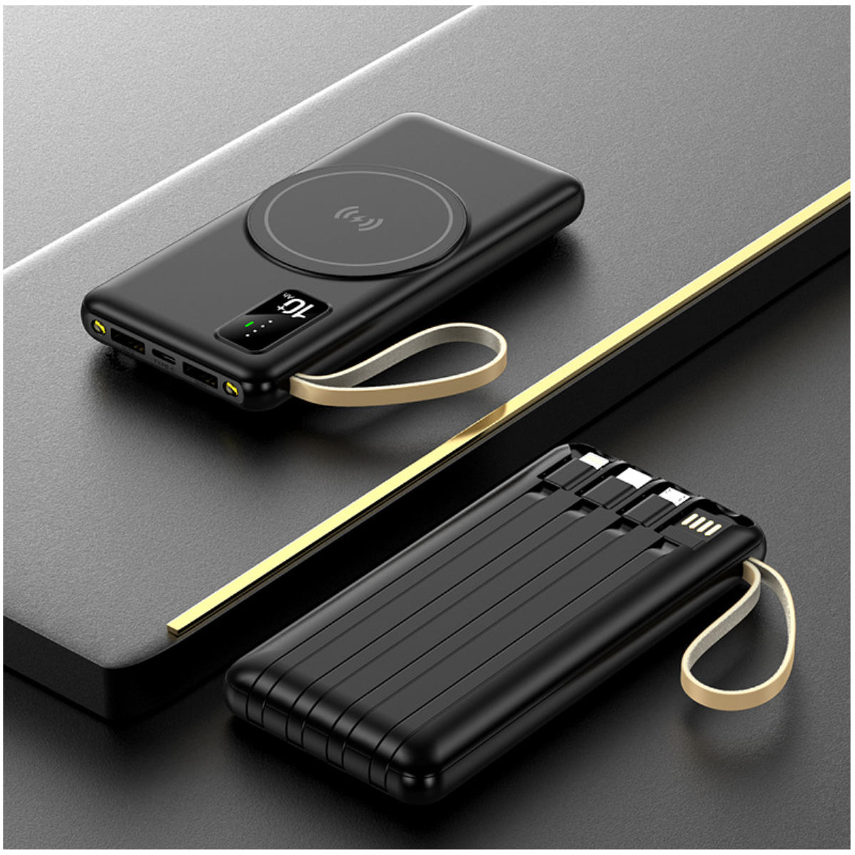 Powerbank Smartek 10.000 mAh mit 4 Lade- und Ladekabeln