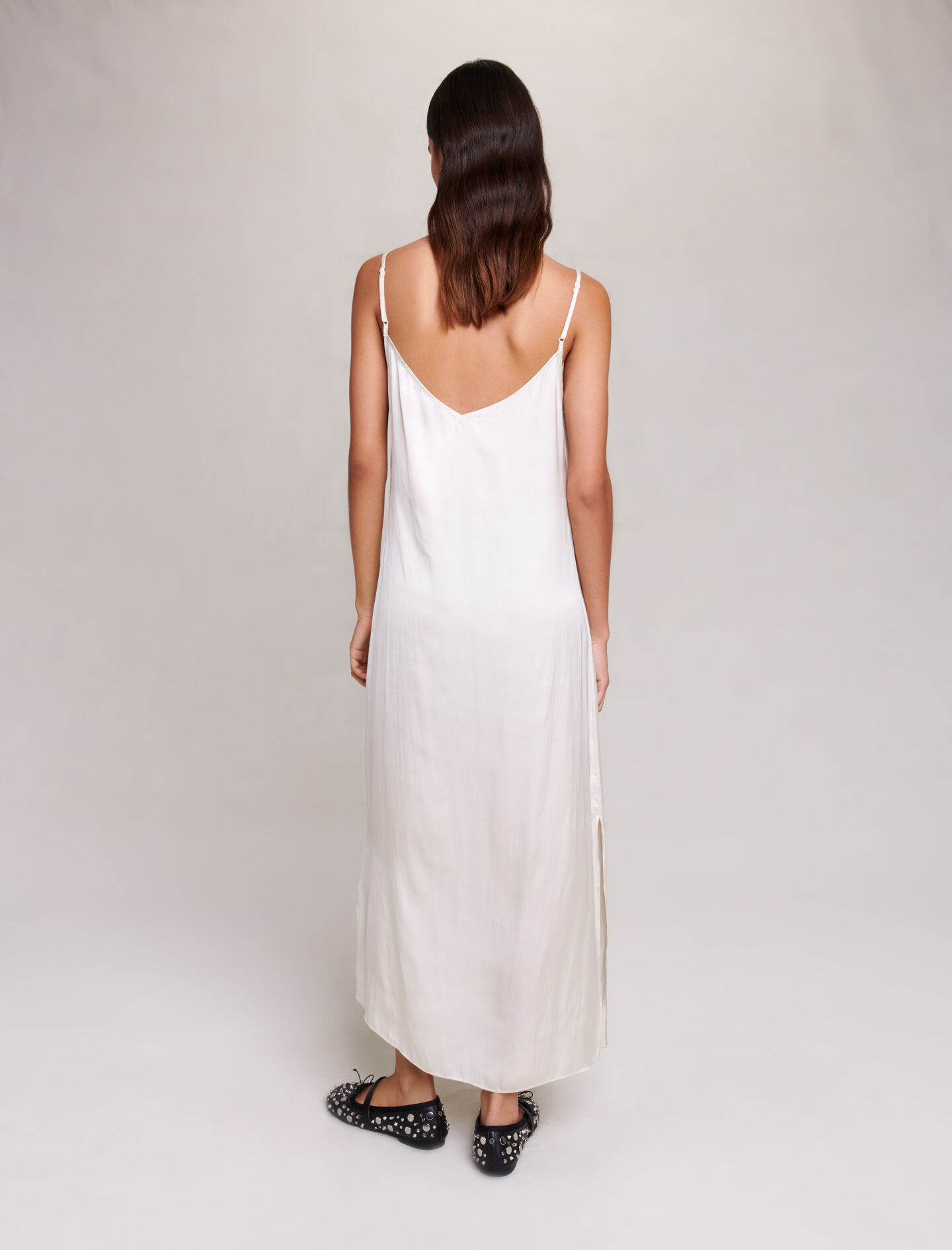 Rochie lungă din satin - Alb-gălbui