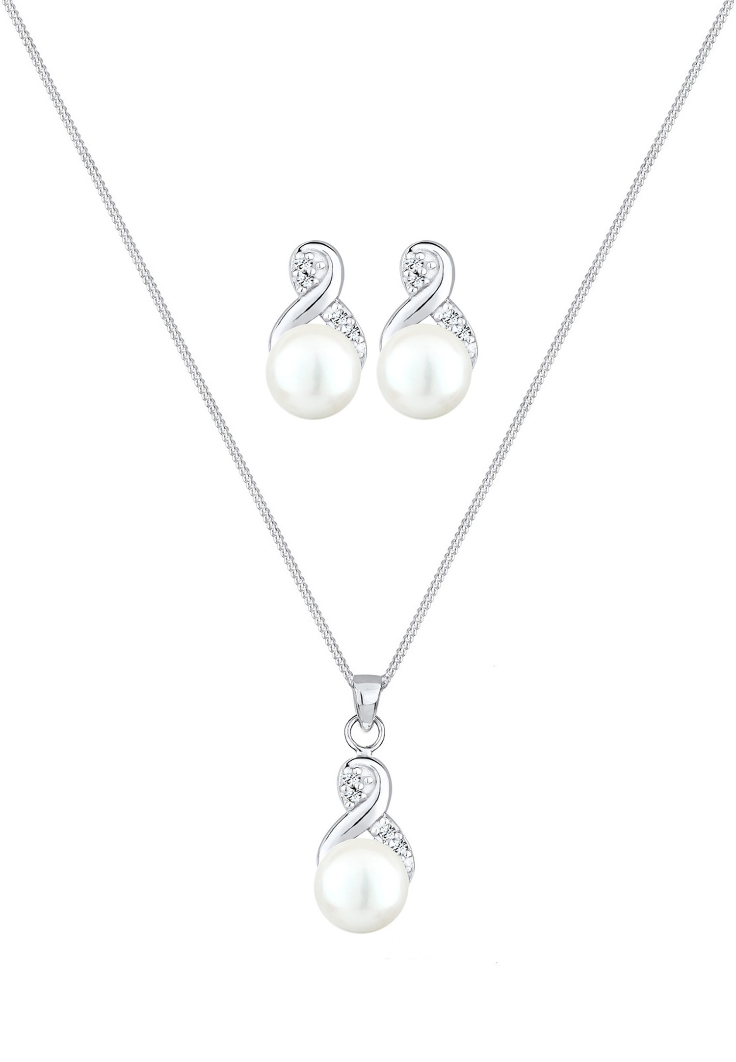 Elli Femmes Symbole Infinité Set Élégant Clous d'oreilles avec Perles de Culture d'Eau Douce et Cristaux en Argent Sterling 925