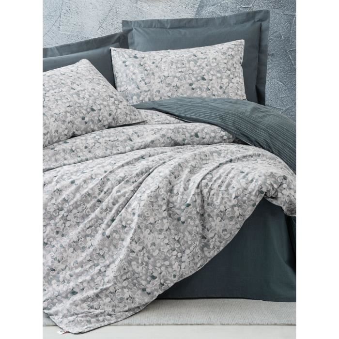 Beddenset - 1 dekbedovertrek 220 x 240 cm + 2 kussenslopen 60 x 60 cm - 100% versterkt katoen - Antraciet